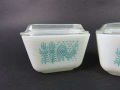 Lot of 2 Small Pyrex "Amish Butterprint Turquoise" Refrigerator Dishes