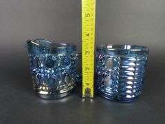 Vintage "Windsor Blue" Carnival Glass Cream & Lidded Sugar Dish by Indiana Glass