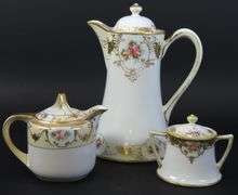 Vintage Handpainted Nippon Chocolate Pot with Lidded Sugar Bowl & Creamer - Made in Japan