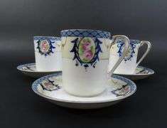 Lot of 3 Noritake Handpainted Chocolate Cups & Saucers - Made in Japan