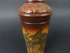 Antique Fostoria Milk Glass Native American Indian Cheif Vase