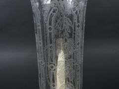 Tall Antique Brass Candlestick with Etched Glass Chimney #2 - See Description