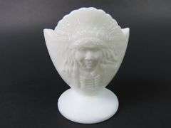 Vintage Indigenous Indian Chief Milk Glass Match Holder