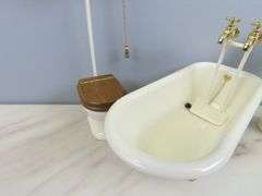 Lot of Enameled Cast Iron Doll House Bathroom Fixtures