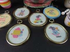 Big Lot of Easter Décor with Needlepoint Ornaments