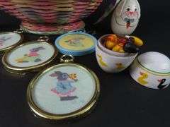 Big Lot of Easter Décor with Needlepoint Ornaments