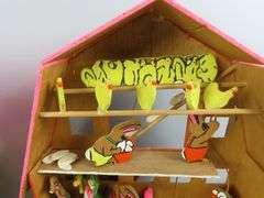 Lot of Handcrafted Wooden "Egg Factory" Rabbit Play Set