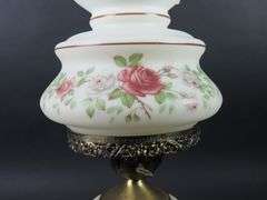Antique Electrified Oil Lamp with Shade & Chimney