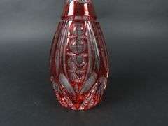 Beautiful 12.25" Red Cut to Clear Decanter with Stopper