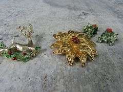 Vintage Christmas Brooch, Clip Earrings and Shoe Clip