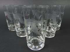 Lot of 6 Vintage Etched "Geese" Highball Glasses