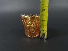 Vintage "Daisy & Button" Marigold  Carnival Glass Toothpick Holder by Imperial Glass
