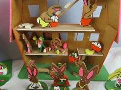 Lot of Handcrafted Wooden "Egg Factory" Rabbit Play Set
