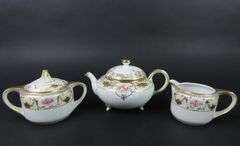 Handpainted Nippon Footed Teapot with Lidded Sugar & Creamer - Made in Japan