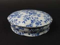 Evum Eternal Rose Collection Round Blue & White Trinket Box