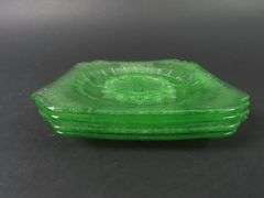 Lot of 4 Jeanette Glass "Adam" Uranium Square Saucers