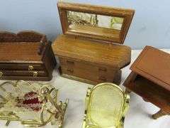 Collection of Wooden Doll House Furniture with Metal Bed & Chairs