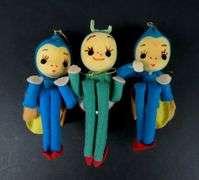 Trio of Vintage Felted Knee Hugger Ornaments - Made in Japan