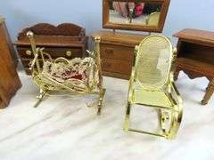 Collection of Wooden Doll House Furniture with Metal Bed & Chairs
