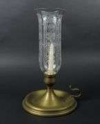 Tall Antique Brass Candlestick with Etched Glass Chimney #1