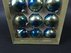 Box of Vintage Shiny Brite Glass Christmas Ornaments