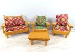 4 Pieces of Pert Pat Wooden Cushioned Doll Chairs with Coffee Table