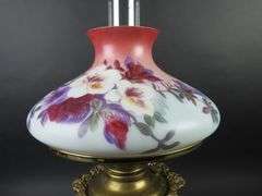 Beautiful Handpainted Antique Oil Lamp with Shade & Chimney