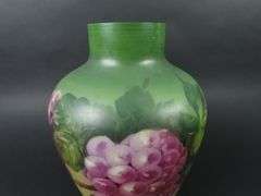 Antique Large Hand Painted Floral Bristol Glass Vase