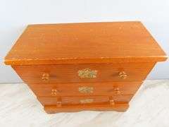 Large Vintage Wooden 3 Drawer Doll Chest