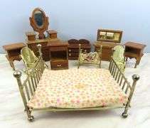 Collection of Wooden Doll House Furniture with Metal Bed & Chairs
