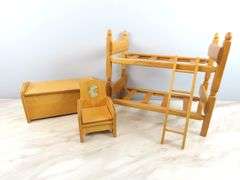 Vintage Strombecker Wooden Bunkbed, Chair & Chest