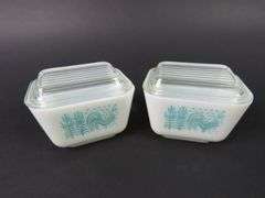 Lot of 2 Small Pyrex "Amish Butterprint Turquoise" Refrigerator Dishes