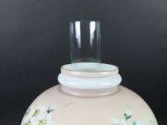 Handpainted Antique Oil Lamp with Shade & Chimney