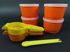Lot of 7 Tupperware Lidded Ramekins with Egg Separator, Mini Strainer and 1/8 Teaspoon