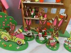 Lot of Handcrafted Wooden "Egg Factory" Rabbit Play Set