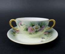 Antique Limoges Double Handled Tea Cup & Saucer