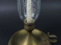 Tall Antique Brass Candlestick with Etched Glass Chimney #2 - See Description