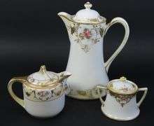 Vintage Handpainted Nippon Chocolate Pot with Lidded Sugar Bowl & Creamer - Made in Japan