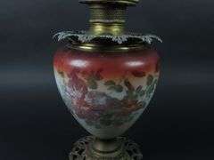 Tall Antique Oil Lamp with Globe & Chimney