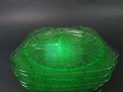 Lot of 6 Jeanette Glass "Adam" Square Uranium Grill Plates