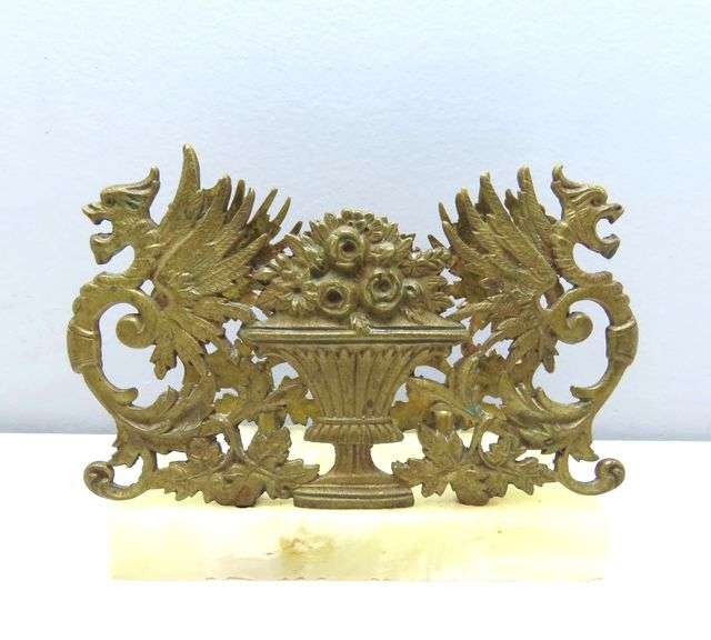 Vintage Brass Dragon Letter Holder on Marble Base