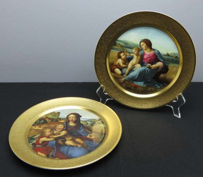 Pair of Gold Rimmed Pickard China Christmas Plates