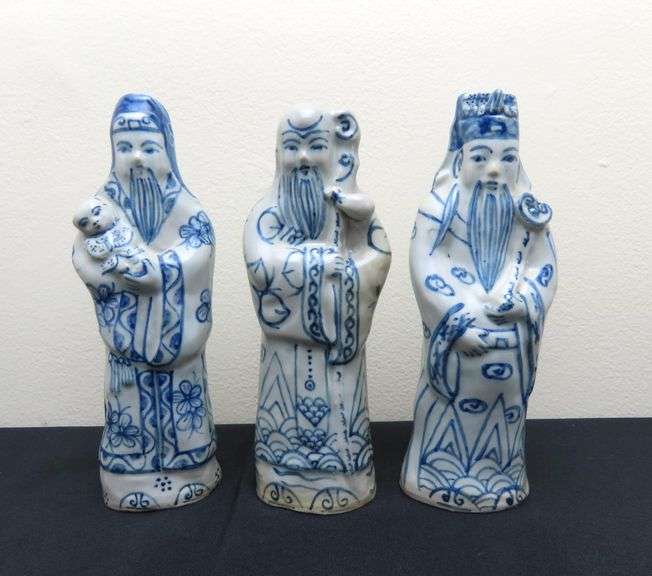 "Three Lucky Gods" Trio of Vintage Chinese Porcelain Figures