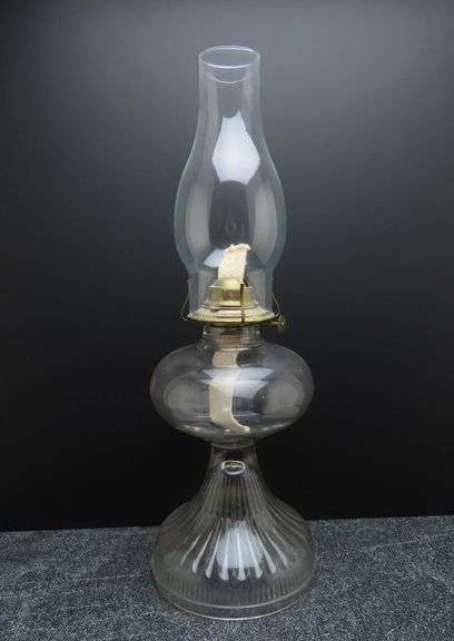 Antique Glass Inside Thread Oil Lamp with Chimney