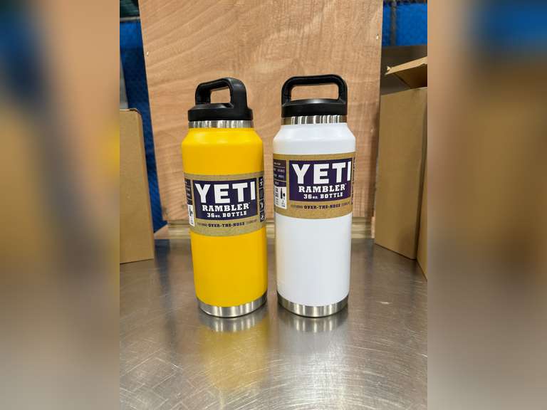 (2) YETI RAMBLER 36 OZ INSULATED BOTTLES - YELLOW & WHITE