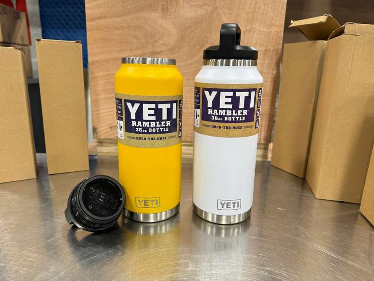 (2) YETI RAMBLER 36 OZ INSULATED BOTTLES - YELLOW & WHITE