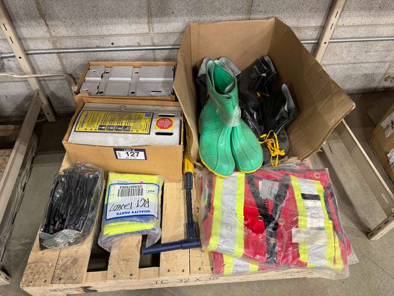 Pallet of Asst. Rubber, Boots, Vests, Gloves, Etc.