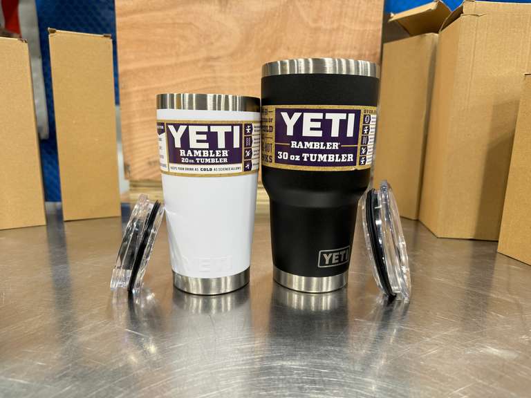 (2) YETI RAMBLER TUMBLERS - 20 OZ WHITE & 30 OZ BLACK