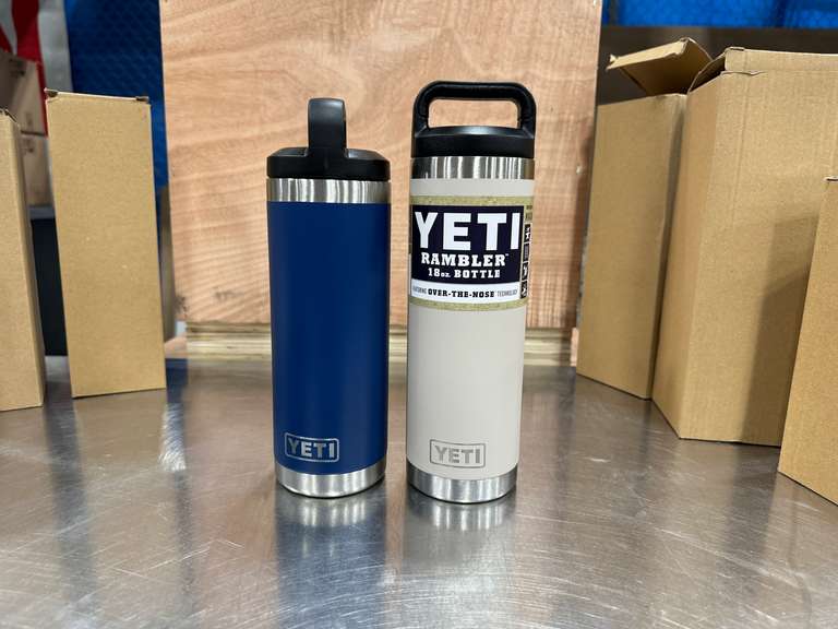 (2) YETI RAMBLER 18 OZ INSULATED BOTTLES - ROYAL BLUE & LIGHT GREY