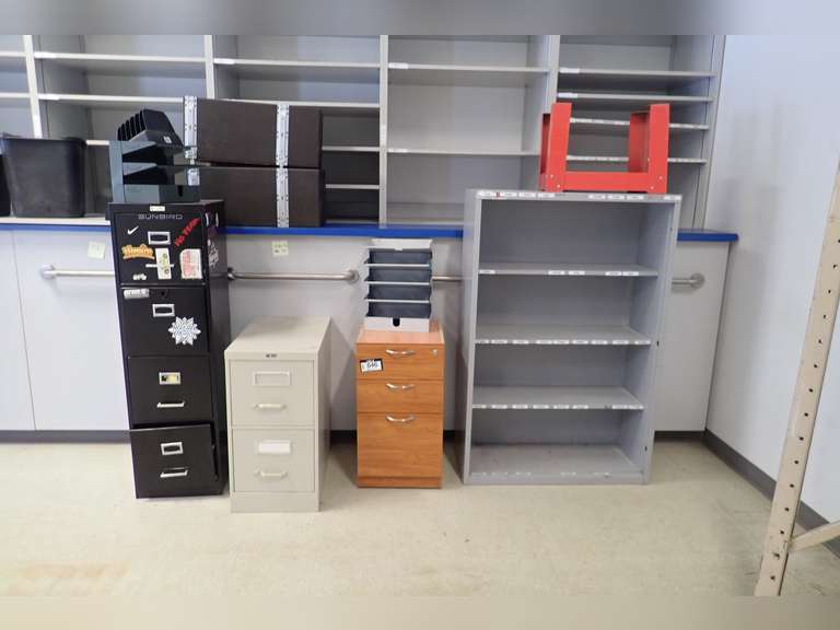 Lot of (2) Filing Cabinets, Pedestal, Shelving, etc.